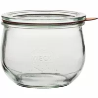 Borcan pentru conserve Weck 500 ml, formă de lalea, cu capac, garnitură și cleme, set de 4 bucăți