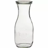 Borcan de conserve Weck 500 ml pentru sucuri/moșt, cu capac, garnitură și cleme, set 4 bucăți