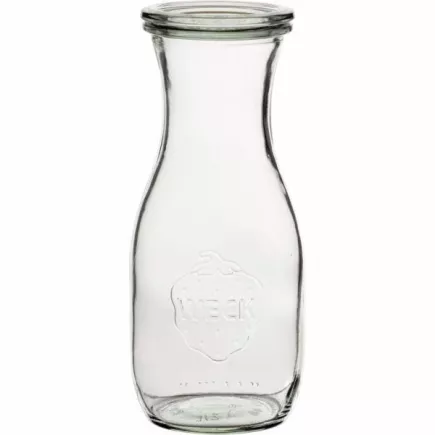 Borcan de conserve Weck 500 ml pentru sucuri/moșt, cu capac, garnitură și cleme, set 4 bucăți