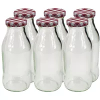 Sticlă din sticlă pentru suc Gastro 250 ml, cu capac decorativ, model carouri, set 6 bucăți