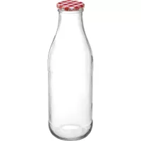 Sticlă din sticlă pentru suc Gastro 500 ml, cu capac decorativ, model carouri, set 6 bucăți