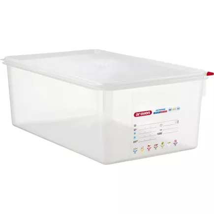 ARAVEN Recipient gastronomic cu capac GN 1/1, PP, adâncime: 200 mm, capacitate: 27,5 L, hermetic